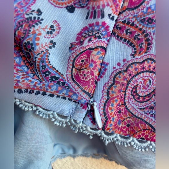 Jessica Simpson Blue Boho Paisley Chiffon Long Sleeve Crochet Trim Blouse 2X - Picture 8 of 12